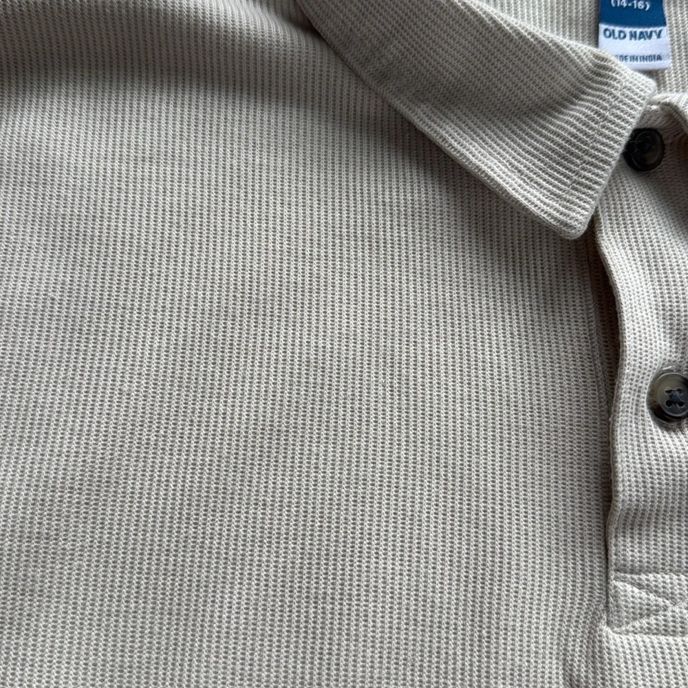 Old Navy Ribbed Tan Long-Sleeved Polo, Boys XL (14-16)